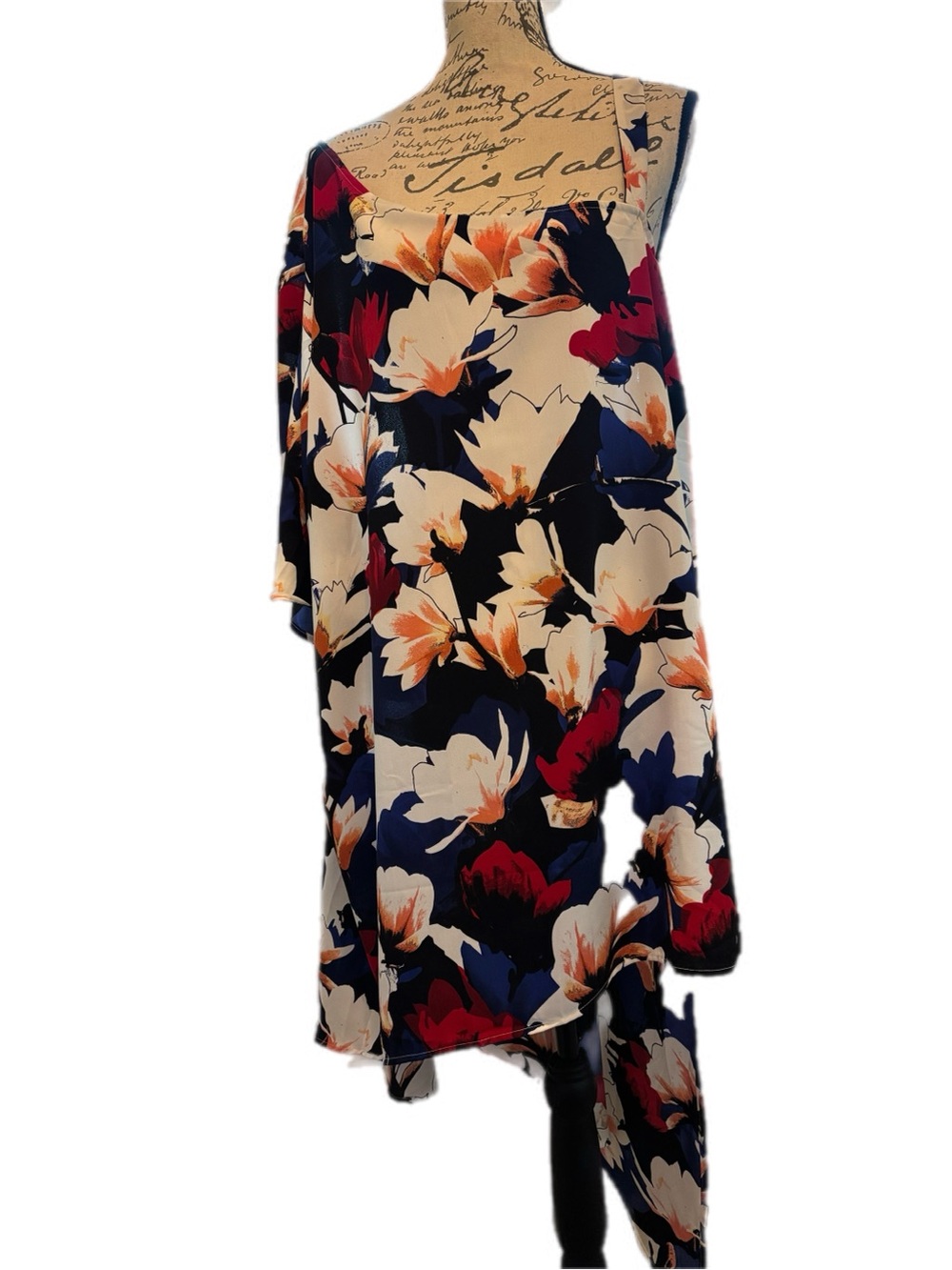 🌺 Midnight Velvet Floral Asymmetrical Tunic Dress – Women's Plus Size 3X – 🛍️